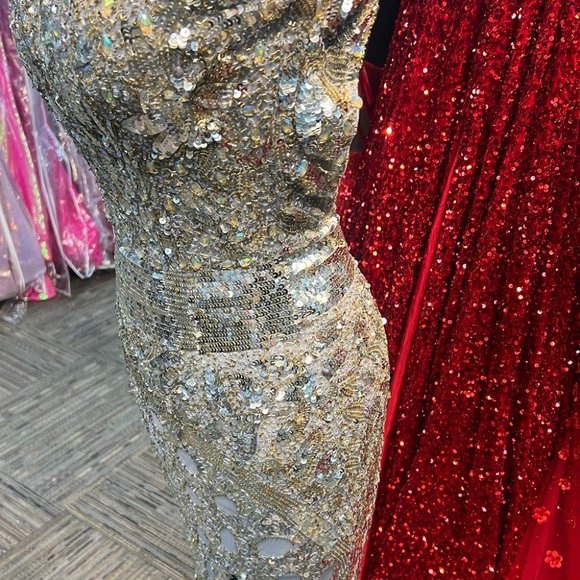 Precious Formals P9117 sz 0 PLATINUM GOLD PEWTER FITTED DRESS - Picture 7 of 10